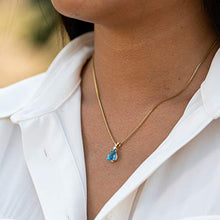 Load image into Gallery viewer, Peora Swiss Blue Topaz with Genuine Diamond Pendant in 14K Yellow Gold, Elegant Teardrop Solitaire, Pear Shape, 10x7mm, 2.30 Carats total