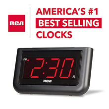 Load image into Gallery viewer, RCA Digital Alarm Clock - Large 1.4" LED Display with Brightness Control and Repeating Snooze, AC Powered – Compact, Reliable, Easy to Use Black