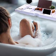 Load image into Gallery viewer, Cabot & Carlyle Luxury Bath Caddy Tray for Tub | Bath Table | Premium Bamboo Bathtub Tray for Tub | Fits All Bath Accessories Wine Glass, Books, Tablets, Cellphones, Shampoo | Bath Shelf Foldable