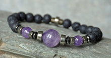 Load image into Gallery viewer, Men Amethyst Bracelet, Pyrite Bracelet, Rock Lava Mens Gemstone Mala Bracelet, groounding spiritual bracelet,