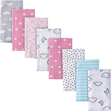 Load image into Gallery viewer, Gerber Baby Girls' 8 Pack Flannel Burp Cloth, clouds, 20" x 14"