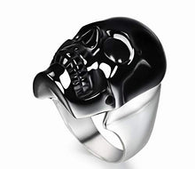 Load image into Gallery viewer, Black Obsidian Carved Gemstone Crystal Skull with Sterling Silver Ring, Skull Jewelry.