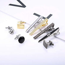 Load image into Gallery viewer, YADOCA Men's Cufflinks and Tie Clips Set Necktie Tie Bar Clips Business Shirts Wedding Tuxedo Cufflinks with Box Silver-Tone Gold-Tone Black