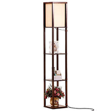 Load image into Gallery viewer, Brightech Maxwell - LED Shelf Floor Lamp - Modern Standing Light for Living Rooms and Bedrooms - Asian Wooden Frame with Open BoxDisplay Shelves - Havana Brown