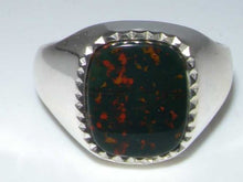 Load image into Gallery viewer, Sterling Silver Mens Cushion Cut Bloodstone Signet Ring - Size 10 - Sizes 8 to 12 Available