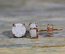 Load image into Gallery viewer, White Druzy Gemstone Prong Set Stud Earring- 8mm- Rose Gold- Women's Jewelry Mother's Day Gift Idea- Wedding- Graduation