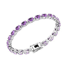 Load image into Gallery viewer, Solid Sterling Silver 6x4mm Oval Cut 7 CTW Natural Ourple Amethyst Brilliant Sparkle Tennis Bracelet for Women, Box Chain with Safety
