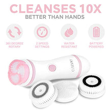 Load image into Gallery viewer, Waterproof Facial Cleansing Spin Brush Set with 4 Exfoliation Brush Heads - Complete Face Spa System by CLSEVXY - Advanced Microdermabrasion for Deep Scrubbing and Gentle Exfoliating