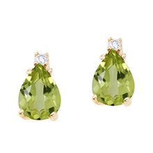 Load image into Gallery viewer, Jewels By Lux 14k Yellow Gold Studs Genuine Green Birthstone Pear Shaped Peridot and Diamond Earrings (2.2 Cttw.)