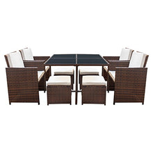 Load image into Gallery viewer, Devoko 9 Pieces Patio Dining Sets Outdoor Space Saving Rattan Chairs with Glass Table Patio Furniture Sets Cushioned Seating and Back Sectional Conversation Set (Beige)