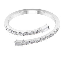 Load image into Gallery viewer, Unique Open Ring, 1/4 CT Round Shaped HI-SI Diamond, 1.5X3 MM Baguette Shaped Diamond, Designer Gold Jewelry Collection, Bridesmaid Wedding Gift, 10K White Gold, Size:US 13.5