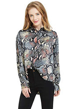 Load image into Gallery viewer, Tronjori Womens Oversized Long Sleeve Button Down Leopard Snake Zebra Animal Print Shirt Blouse (XS,Green Snake)