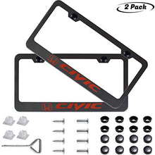 Load image into Gallery viewer, 2 Pack Car License Plate Frame for Honda Civic, Stainless Steel Auto Plate Frames Frames to Protect Plates,with Screw Caps Cover Set Suit,Applicable to US Standard car License Frame
