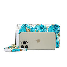 Load image into Gallery viewer, LOVESHE Women's Wallet RFID Blocking Bohemian style Credit Card Zip Around Phone Clutch Large Travel Purse Wristlet Clutch Wallet Zipper Wallet For Women(CambridgeBlue-Flower)