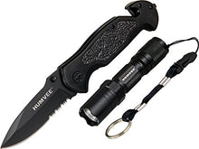 Load image into Gallery viewer, Humvee HMV-KC-ER1 Black Emergency Rescue Knife & Light Combo