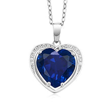 Load image into Gallery viewer, Gem Stone King 925 Sterling Silver Simulated Sapphire Pendant Necklace, 4.20 Cttw Heart Shape with 18 Inch Silver Chain (10MM Center)
