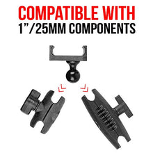 Load image into Gallery viewer, TACKFORM Motorcycle Phone Mount - 1" Ball Connection - Heavy Duty Spring Loaded Phone Holder. Compatible with RAM and ARKON 1 Inch Ball System. Optional Tether Included