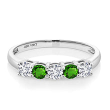 Load image into Gallery viewer, Gem Stone King 0.58 Ct G/H Lab Grown Diamond Green Simulated Tsavorite 10K White Gold Ring (Size 7)