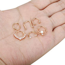 Load image into Gallery viewer, Finrezio 12Pcs 316L Stainless Steel Septum Piercing Nose Rings Hoop Cartilage Tragus Retainer Body Piercing Jewelry 8MM 16G Rose-Gold Tone & Silver Tone