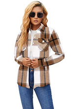 Load image into Gallery viewer, SANGTREE Girl's Plaid Flannel Jacket Shackets Button Down Long Sleeve Classic Print Shirt Coat Tops, YF2 Plaid Jacket -Khaki, 3-4T = Tag 110