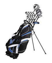 Load image into Gallery viewer, 18 Piece Men's Complete Golf Club Package Set With Titanium Driver, #3 & #5 Fairway Woods, #4 Hybrid, 5-SW Irons, Putter, Stand Bag, 4 H/C's (Blue, Regular Size)