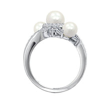 Load image into Gallery viewer, Platinum-Plated Sterling Silver Cubic Zirconia Bypass Freshwater Cultured Pearl Ring, Size 9
