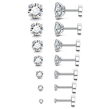 Load image into Gallery viewer, Fansilver 7Pairs 20G Hypoallergenic Stud Earrings for Women Men Stud Flatback Ear Piercing Cubic Zirconia 2-8mm
