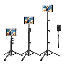 Load image into Gallery viewer, iPad Stand Tripod, Sunhop 57" Foldable Floor Bluetooth Control Mount Tablet Stand, 360 Rotating Height Adjustable for iPad Air, iPad Pro 9.7"/10.5"/11"/12.9" and More 9 to 14.5 Inch Tablets
