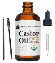 Load image into Gallery viewer, Castor Oil (2oz), USDA Certified Organic, 100% Pure, Cold Pressed, Hexane Free by Kate Blanc Cosmetics. Stimulate Growth for Eyelashes, Eyebrows, Hair. Skin Moisturizer & Hair Treatment Starter Kit