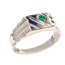 Load image into Gallery viewer, 925 Sterling Silver Real Genuine Emerald Mens Signet Anniversary Ring - Size 8