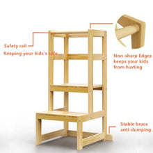 Load image into Gallery viewer, AMBIRD Toddler Step Stool, 3 Adjustable Height Kitchen Step Stool for 18-48 Months Kids, Wooden Toddler Kitchen Stool with Rail & Non-Slip Mat for Kitchen & Bathroom Sink (Natural Color)