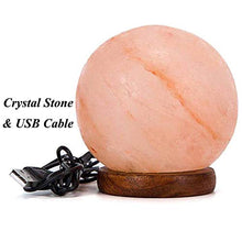 Load image into Gallery viewer, V.C.Formark USB Himalayan Salt Lamp Release Negative Ions for Office Home Deco Yoga Gift, Round Crystal Rock Hand Carved+Genuine Wood Base+Colors Changing Salt Lamp