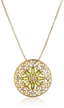 Load image into Gallery viewer, 18k Yellow Gold Plated Sterling Silver Genuine Peridot and Diamond Accent Filigree Mandala Pendant Necklace, 18"