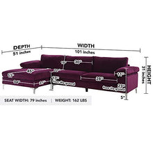 Load image into Gallery viewer, Divano Roma Furniture Modern Large Velvet Fabric Sectional Sofa, L-Shape Couch with Extra Wide Chaise Lounge (Purple)