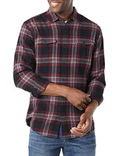 Load image into Gallery viewer, Amazon Essentials Men's Slim-fit Long-Sleeve Solid Flannel Shirt, Black/Burgundy Plaid, Medium