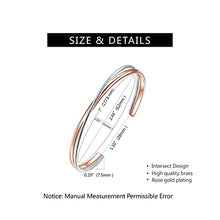 Load image into Gallery viewer, E Rose Gold Plated Layered Cross Cuff Bangles Bracelets for Women Teen Girls, Two-layer Open Adjustable Womens Wrist Cuff Bracelet Minimalism Jewelry Gift for Women Girls