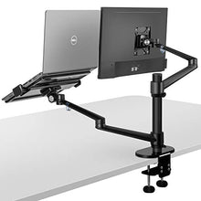 Load image into Gallery viewer, viozon Monitor and Laptop Mount, 2-in-1 Adjustable Dual Arm Desk Mounts Single Desk Arm Stand/Holder for 17 to 32 Inch LCD Computer Screens, Extra Tray Fits 12 to 17 inch Laptops (Black)