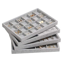 Load image into Gallery viewer, DIOMMELL 4 Pack Stackable Velvet Jewelry Trays Organizer, Jewelry Storage Box Display Trays Showcase Holder Closet Dresser Drawer Organizer for Earring Necklace Bracelet Ring Accessary, Grey