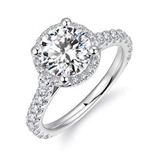 Load image into Gallery viewer, HAFEEZ CENTER 2ct Round Brilliant Cut Petite Micro Pave Floating Halo Simulated Diamond CZ Engagement Ring (9)