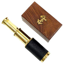 Load image into Gallery viewer, 6" Brass Handheld Telescope with Wooden Box - Pirate Navigation with Anchor Wooden Box