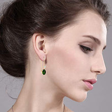 Load image into Gallery viewer, 14K Yellow Gold Dangle Earrings Oval Green Chrome Diopside and Forever Classic Created Moissanite 0.12ct (DEW) by Charles & Colvard