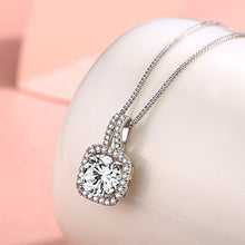 Load image into Gallery viewer, SBLING Platinum Plated AAAA Cubic Zirconia Cushion Shape Halo Pendant Necklace- Gifts for Women/Girls