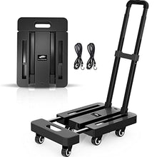 Load image into Gallery viewer, SPACEKEEPER Folding Hand Truck, 500 LB Heavy Duty Luggage Cart, Utility Dolly Platform Cart with 6 Wheels & 2 Elastic Ropes for Luggage, Travel, Moving, Shopping, Office Use, Black