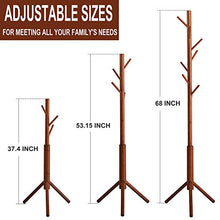 Load image into Gallery viewer, Premium Bamboo Coat Rack Tree with 8 Hooks, 3 Adjustable Sizes Free Standing Wooden Coat Rack, Super Easy Assembly Hallway, Entryway Coat Hanger Stand for Clothes, Suits, Be made of bamboo and poplar wood