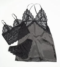 Load image into Gallery viewer, THIST Womens Sexy Chemise French Floral Lace Cami Pajamas VS Babydoll Comfy Nightie Satin Sleepwear Nightdress 5 PCS Robe SET (Burgundy, Medium)