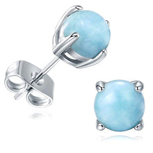 Load image into Gallery viewer, GEMSME 925 Sterling Silver Round Larimar Stud Earrings Hypoallergenic Jewelry for Women (larimar)