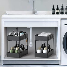 Load image into Gallery viewer, Giergt Under Sink Organizers and Storage, Bathroom Organizer Under Sink, 2-Tier Organizer with 6 Hooks, Multi-purpose Under Bathroom Sink Storage, Black Under Sink Shelf Organizer Rack