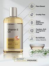 Load image into Gallery viewer, Natural Vitamin E Oil | 5000 IU | 8 oz (2 x 4oz) Value Pack | For Skin, Hair & Face | Vegetarian, Non-GMO, and Gluten Free Formula | By Horbaach