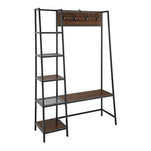 Load image into Gallery viewer, WE Furniture 5 Shelf Entryway Bench Hall Tree Storage Coat Rack, 72 Inch, Walnut Brown