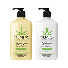 Load image into Gallery viewer, HEMPZ Body Lotion - Sweet Pineapple & Honey Melon + Coconut & Watermelon Daily Moisturizing Cream, Shea Butter, Aloe, Orange Extract Body Moisturizer - Skin Care Products, Hemp Seed Oil - 17 fl oz, 2-Pack Bundle